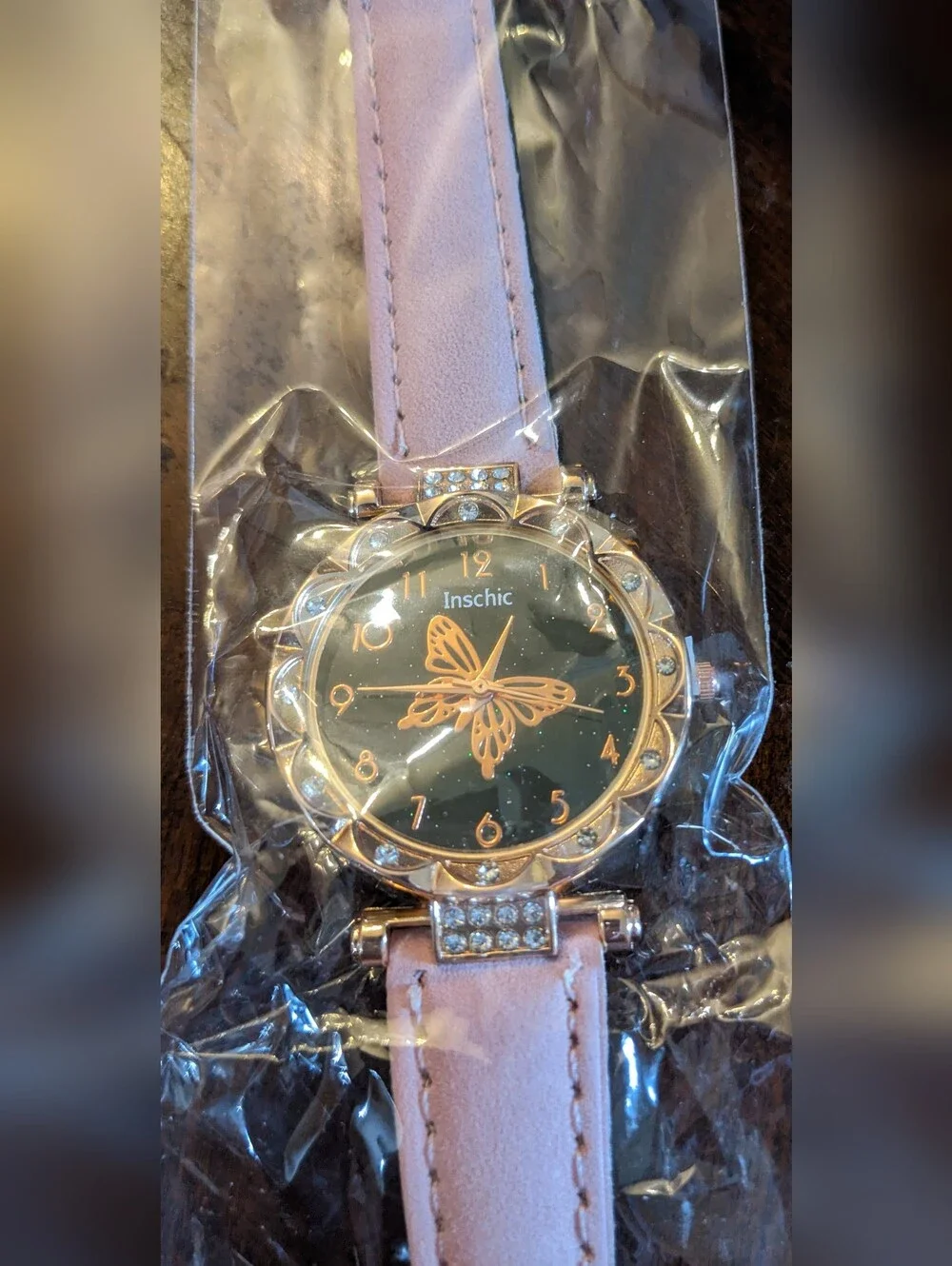 NWT Inschic Butterfly Rhinestone Watch | Pink Faux Leather Band, TM2B5L
